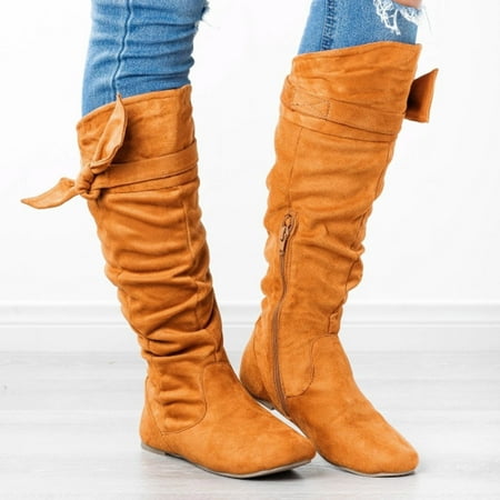 

Women s Shoes Fashion Retro Solid Color Ethnic Style Flat Bottom Female High Boots