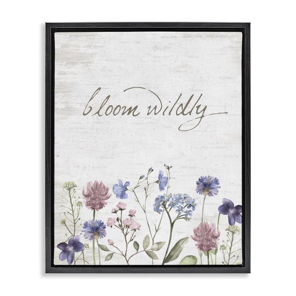 Stupell Industries Farmhouse Bloom Wildly Flower Blossoms Botanicals Rustic Design Black Floating Frame Canvas Art, 17 x 21, by Lettered and Lined
