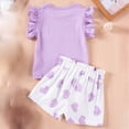 thumbnail image 4 of kpoplk Toddler Girl Clothes Girls Summer Outfits 2-Piece Cute Ruffled Sleeves Top Print Short Spring Summer Set 3T-8Y Size 3-4 Years,Purple, 4 of 5