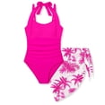 thumbnail image 4 of Girls One Piece Swimsuit with Cover Up Set – Halter Neck Bathing Suit with Tropical Print Skirt, Adjustable Tie Neck, Quick Dry Swimwear for Teen & Youth Size 7-18(Hot Pink/16Y), 4 of 6