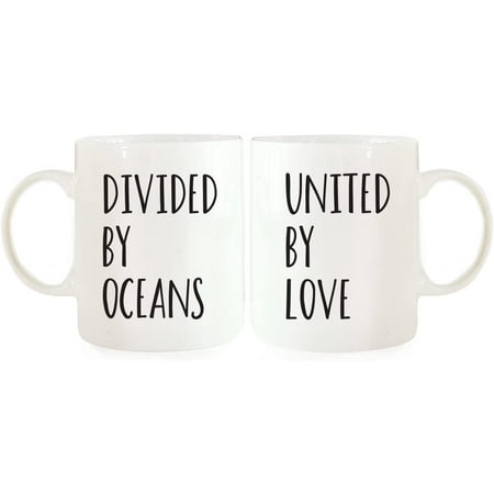 

CTDream 11oz. Ceramic Coffee Mugs Valentine s Day Wedding Anniversary Couples Gift Set Divided By Oceans United By Love 2-Pack Destination Moving Away Girlfriend Boyfriend Gift Ideas