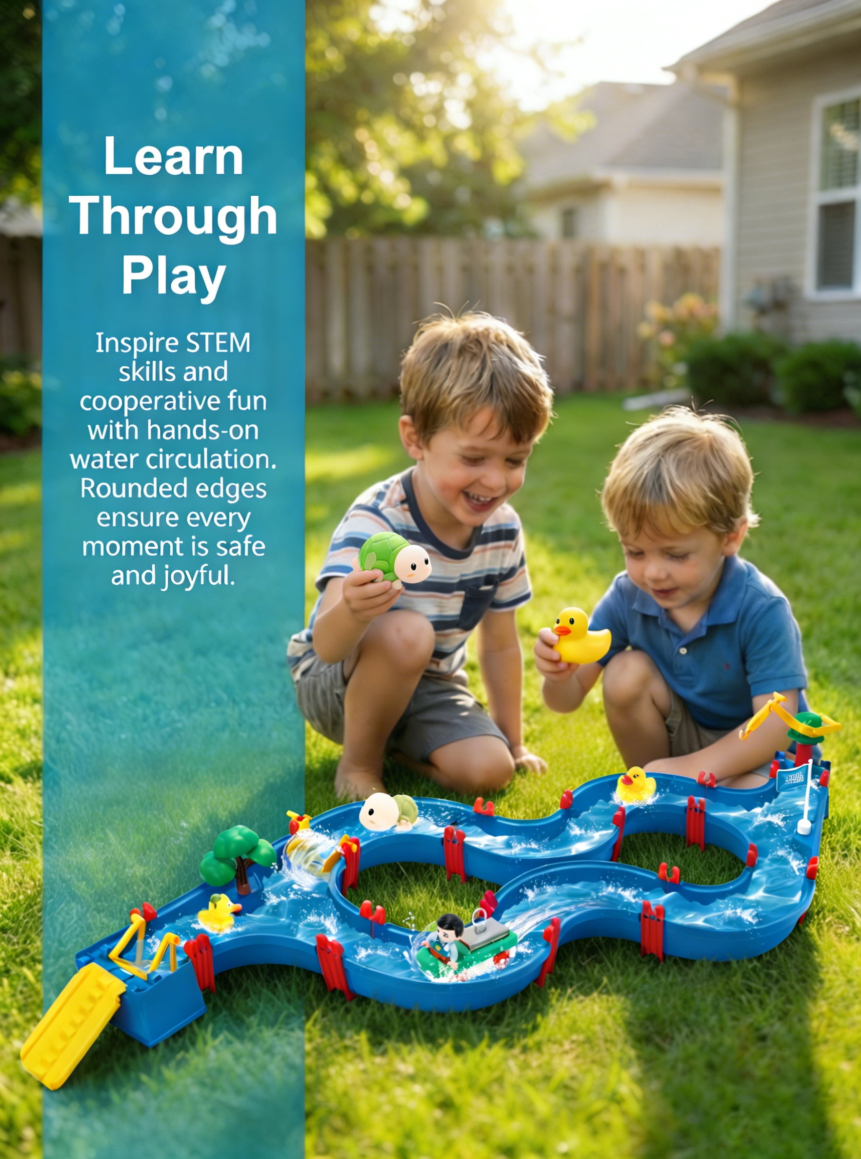 WIDELAND Water Table for Kids, 62PCS Construction Set with Blue Tracks, Floating Boats & Figures, Build Your Own Aqua Coaster Ages 3+, Summer Water Fun Gift