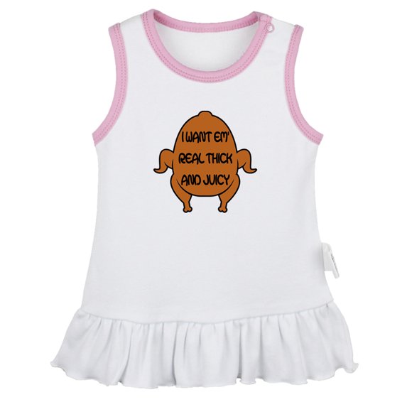 I Want EM' Real Thick And Juicy Funny Dresses For Baby, Newborn Babies Skirts, Infant Princess Dress, 0-24M Kids Graphic Clothes (White Sleeveless Dresses, 18-24 Months)