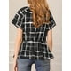thumbnail image 5 of Blusa A Cuadros Cuello V Manga Corta Cintura Con Cordón Peplum Allegra K Negro L, 5 of 6