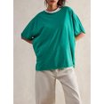 thumbnail image 2 of Bslissey Women's Basic T-shirt Short Sleeve Round Neck Loose Shirt Casual Solid Color Drop Shoulder Pullovers Ladies Summer Fashion Tops for Workout Streetwear, 2 of 5
