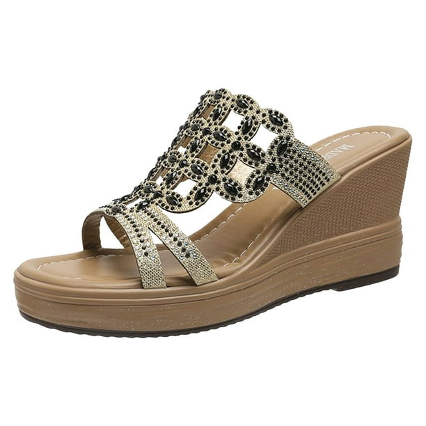 Adult Women Sandal Womens Wedge Sandals Size 6 Women s Slope High Heel Sandals Lightweight Diamond Sandals Female Sandal Black 6.5 Walmart