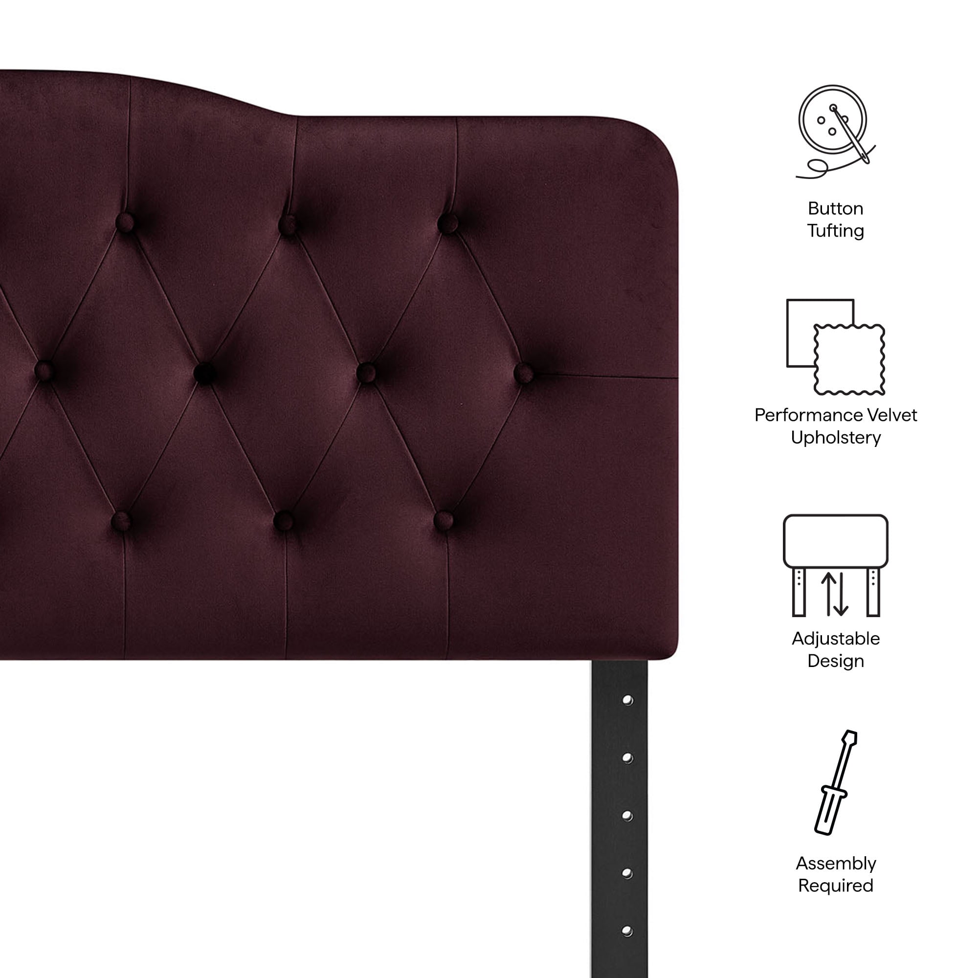 Annabel Stain-Resistant Performance Velvet Queen Headboard in Mulberry