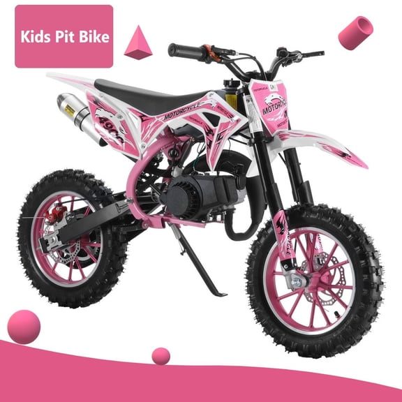 Postuois Kids Dirtbike Gas Pitbike, 2 Stroke Dirt Bike 49cc for Kids, Mini Dirt Bike Gas Powered Motorbike Dual Disc Brake,Maximum Speed 40km/h, Load Bearing 330Lbs Pink
