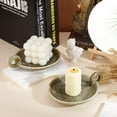 thumbnail image 5 of 2 Pcs 4.9x5.7 inch Porcelain Candle Holder Ceramic Candle Plate Holder Round Plate Candle Tray Decorative Candlestick Holder with Handle Dark Green, 5 of 6