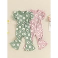 thumbnail image 4 of Aojekbee Girls Summer 2PCS Pants Sets Flying Sleeve O Neck Daisy Print Tops Flared Pants Sets, 4 of 10