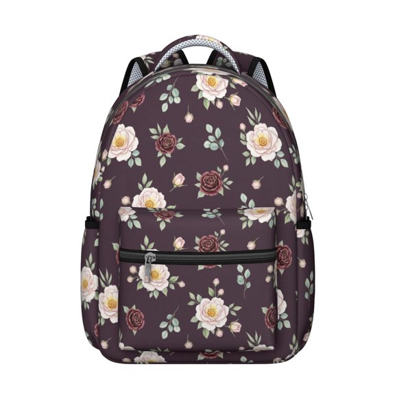 Pioneer Flower Floral Print Pattern Backpack for School, Cute School Bag with Adjustable Shoulder Straps and Padded Back, 15.3"x11"x7.1"