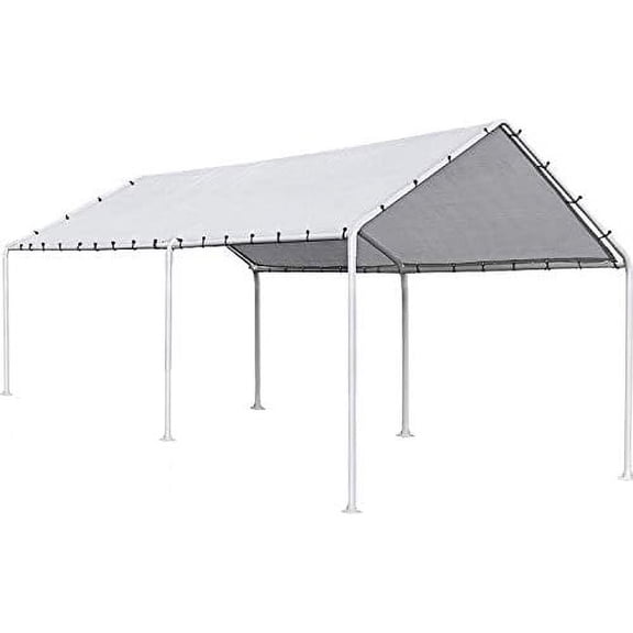 10'x20' Heavy Duty Galvanized Carport Waterproof Canopy Tent with Anchor Kit, Open-Sided Design for Cars and Outdoor Use$$Garden & Patio