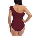 thumbnail image 5 of Rateoe Maroon Pattern Women One Piece Swimsuits Tummy Control One Shoulder Bathing Suits Ruffle Swimwear-XX-Large, 5 of 6