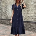 thumbnail image 3 of JBXKXYW Sundresses for Women 2024 Women's Button Up Shirt Summer Casual Short Sleeved V Neck Solid Color Midi Dress Dress Sundress Plus Size Dress (Blue,XL), 3 of 6