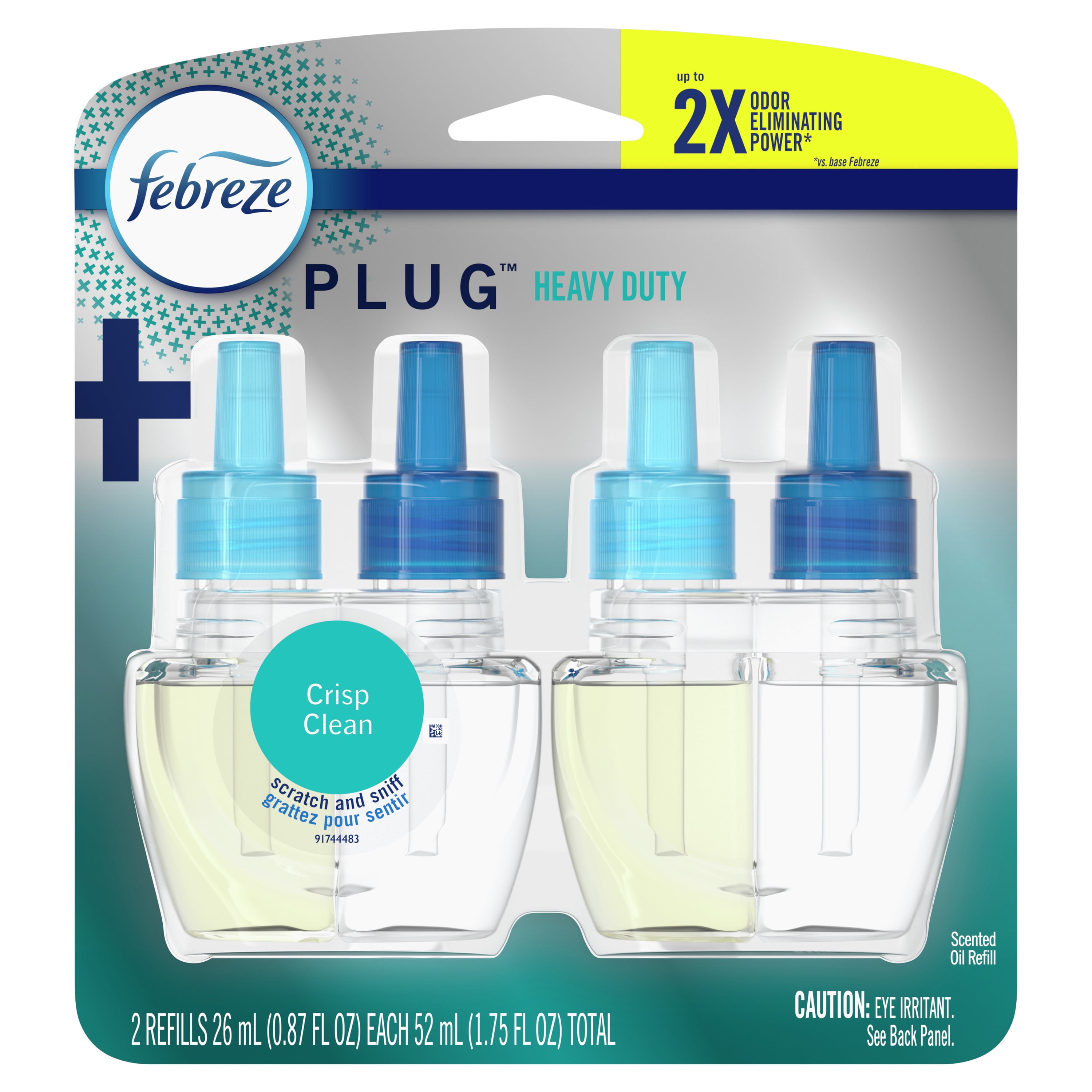 Febreze Plug Odor-Eliminating Air Freshener Refill, Heavy Duty Crisp Clean, 2 Ct