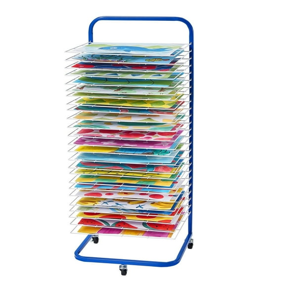 Blue Paint Drying Rack for Artists, 25 Removable Shelves Art Drying Rack with Wheels, Heavy Duty and Mobile