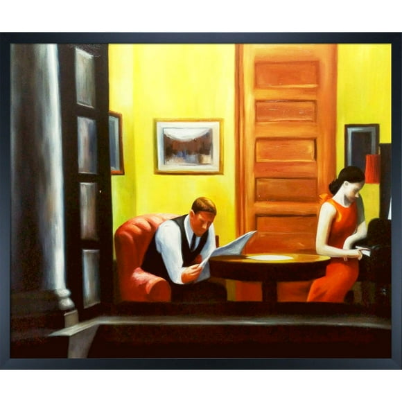 overstockArt Hopper Room in New York Oil Painting with Studio Black Wood Frame