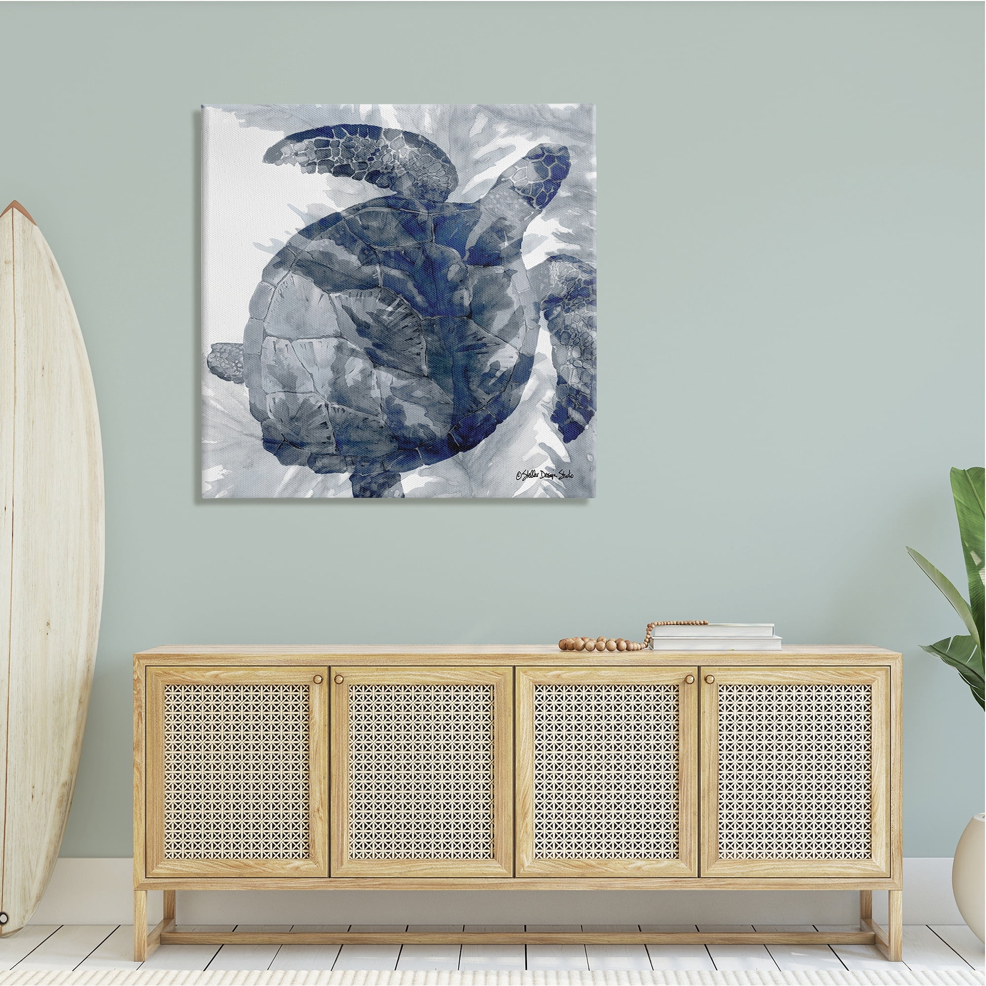 Stupell Industries Lingering Sea Turtle Overlapping Seaweed Reptile Watercolor Painting,36 x 36, Design by Stellar Design Studio