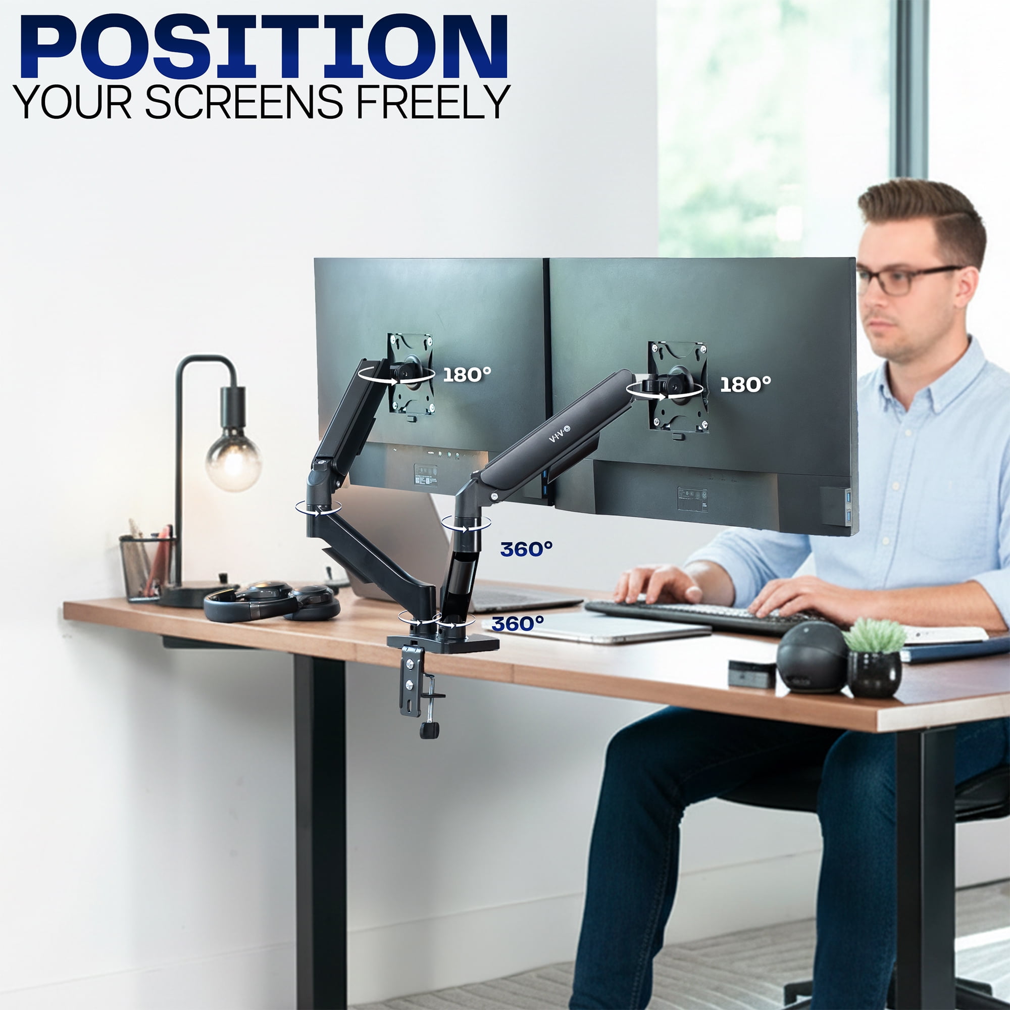 Dual Monitor Mechanical Spring Desk Mount Stand | Fits Screens up to 32"