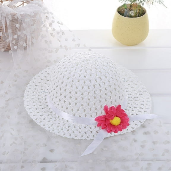 Baby Kids Girl Summer Floral Flower Straw Visor Sun Hat Beach Hats