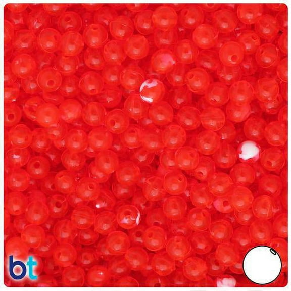 BeadTin Fire Red Transparent w/White Swirls 6mm Round Plastic Beads (500pcs)