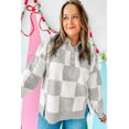 thumbnail image 5 of Plus Size Gray Checkered Pattern Button Polo Collar Split Sweater for Women | [ZhiHiMeRi] | 1X, 5 of 5