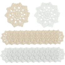 30PCS Hand Crochet Lace Doilies White Beige 2.9~3.2 inch Round Lace Flower Petal Doilies Small Crochet Cotton