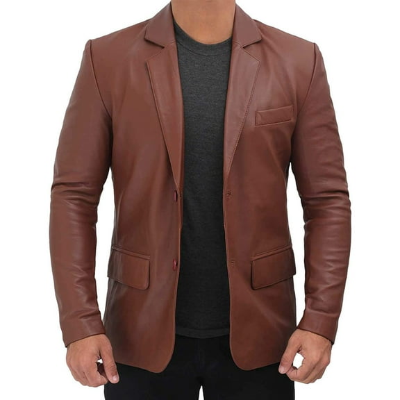 Men Fashion Stylish Brown 100% Genuine Lambskin Leather Lightweight Soft Satin lining with comforatble to carry Blazer for Men - XXL Size