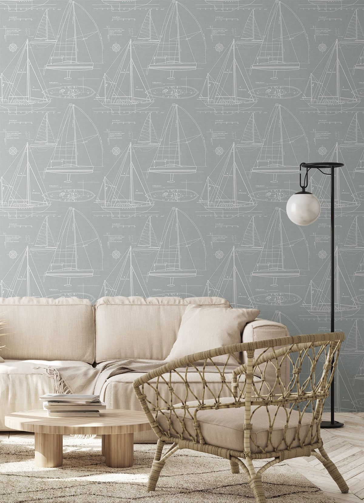NextWall Gray Yacht Club Peel and Stick Wallpaper