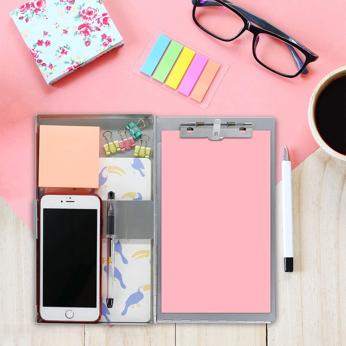 Small Aluminum Clipboard With Storage (memo Size)  6 X 10.2 Inches Recycled Metal Snapak Form Holder Binder Inside Serrated Clip Posse Box For Truck Driver Fits Half Letter Size Paper