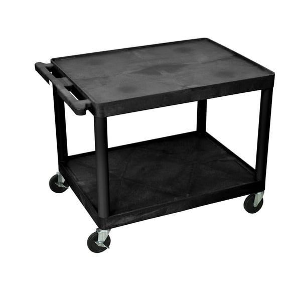 Luxor Mobile Multipurpose AV Presentation Cart 2 Plastic Open Shelves With Casters Black