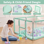 Large Baby Playpen 71 Inch With Basketball Hoop, 6-24 Months Toddler Playard, Green