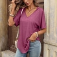thumbnail image 2 of Kinrui Womens Short Sleeve Hooded T-Shirts Casual V Neck Loose Fit Lightweight Solid Color Pullover Top Wine L, 2 of 8