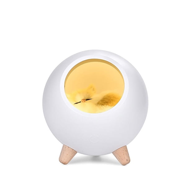 Bewildely Mini lámpara de escritorio para niños con Sensor táctil de dibujos animados y carga USB, luz ambiental portátil con Gato bonito, luz nocturna Iluminación navideña No.1 Bewildely HA024538-01
