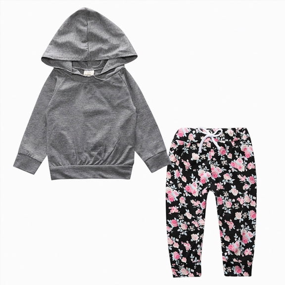 Toddler Baby Girl Outfits Long Sleeve Letter Print Sweatshirt Tops Sweatpants Fall Winter Clothes Set 6-12 Months 12-24 Months 2t 3t 4t 5t 6t 7t 8t 9t Children Grey 12-18 Months