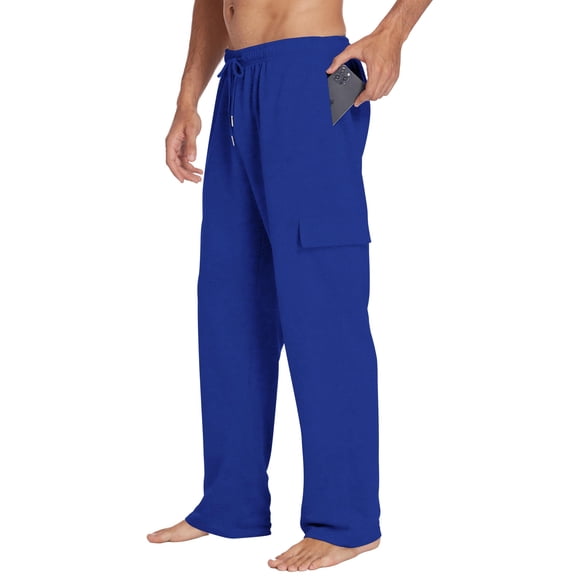 Pinspark Men's Baggy Cargo Sweatpants Open Bottom Straight Leg Loose Fit Drawstring Waist Deep Pockets