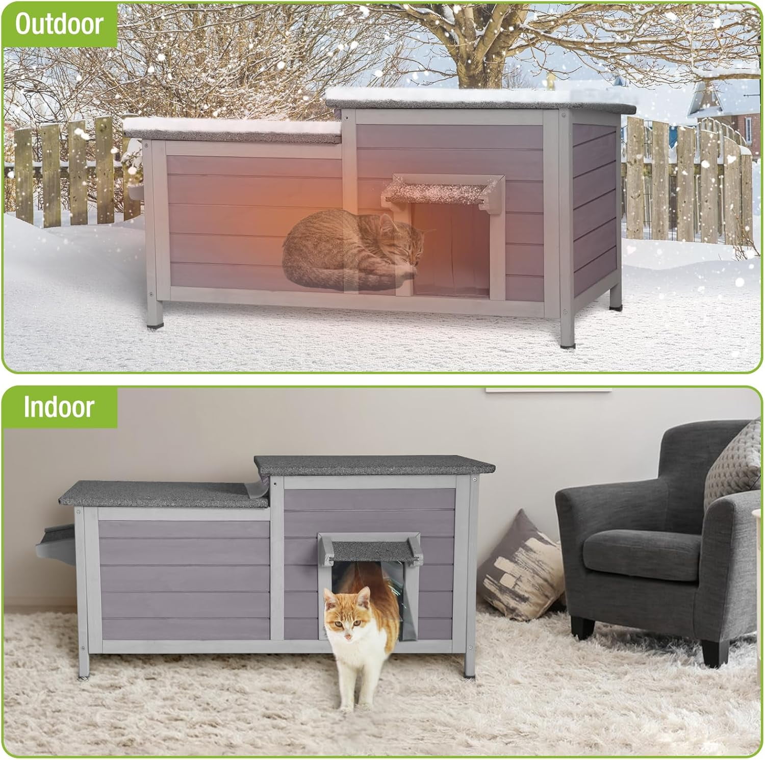 Aivituvin Outdoor Cat House Weatherproof Feral Cat Shelter for Winter, Cat Condo with Large Opening Roof