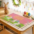 thumbnail image 6 of Happy Easter Placemats Set of 6, Easter Rabbits Eggs Floral Grass Pink Background Heat Insulated Linen Place Mats, Washable Stain-Proof Table Mats for Dining Tables Holiday Decor 13x19 Inches, 6 of 9
