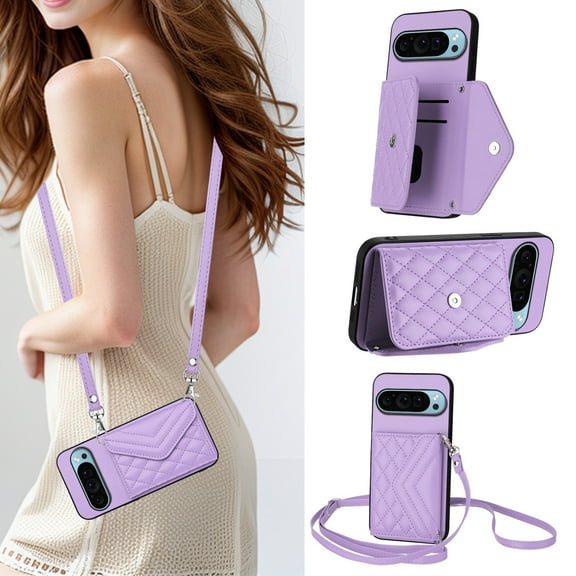 for Google Pixel 9 / 9 Pro Case Wallet RFID Blocking Card Slot Holder,Magnetic Flip Purse Kickstand Case,PU Leather Handbag with Detachable Crossbody Strap for Google Pixel 9 / 9 Pro,Purple