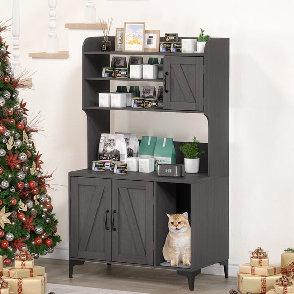 Cat Litter Box Furniture,Hidden Cat Box Enclosure with Shelf Storage,Cat Litter Box Enclosure, Wood Sturdy Cat Washroom Storage, Indoor Cat House Furniture