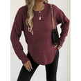 thumbnail image 4 of Womens Crew Neck Sweater Casual Loose Warm Top Soft Solid Long Sleeve Sweaters Fall Winter Knitted Pullover Wine Red L, 4 of 9