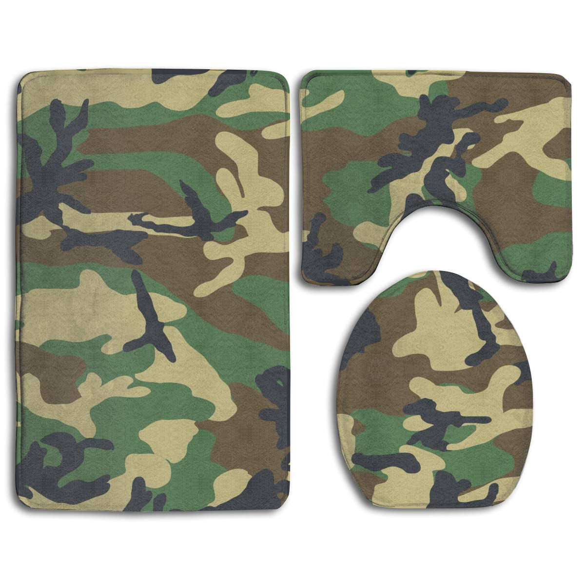 CHAPLLE Army Green Camouflage 3 Piece Bathroom Rugs Set Bath Rug ...