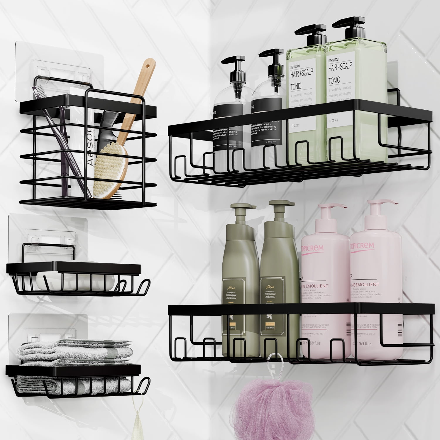 Hearth & Harbor 27 Piece Bamboo Bathroom Sets, Black Bathroom Accessories Set with Bathroom Rugs and Shower Caddy Set