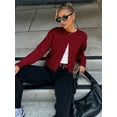 thumbnail image 5 of Women'S Cropped Cardigan Sweaters Long Sleeve Button Down Sweaters Knit Cardigan Cute Y2k Open Front Crop Top Wine Red L, 5 of 6