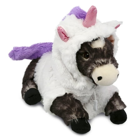 DolliBu Lying Black Horse Unicorn Plush Stuffed Animal Toy - Super Soft Horsecorn Dress Up with Removable Unicorn Plush Outfit, Cute Fantasy Gift - 10.5 Inch