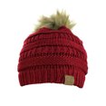 thumbnail image 4 of NYFASHION101 Exclusive Soft Stretch Cable Knit Faux Fur Pom Pom Beanie Hat - Burgundy, 4 of 4