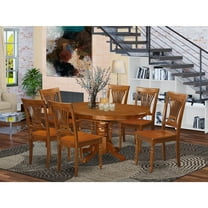 Modern Dining Set 7 Piece - Oval Table with Leaf & 6 Chairs - Saddle Brown Finish