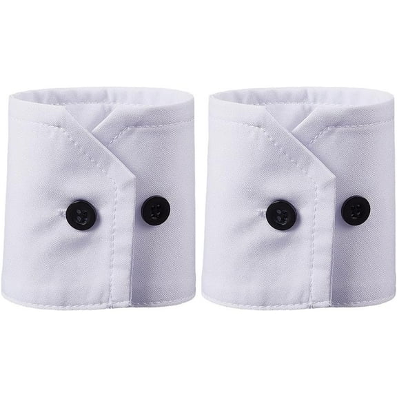 1 Pair 9.33 Inch White Detachable Wrist Cuffs Shirt Adjustable False Hand Sleeves With Black Resin Buttons Soft Polyester Cotton Cuff