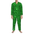 thumbnail image 3 of Honeii Green Glitter Pattern Mens Pajamas Set,2pcs Men's Lounge Long Sleeve Sleep Shirt and Pajama Bottoms Sleepwear Set,Mens Pjs Sets-Small, 3 of 7