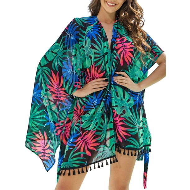 As Rose Rich Kimonos para Mujer, Cárdigan Tipo Kimono para Cubrirse en el Baño de Verano, Talla L